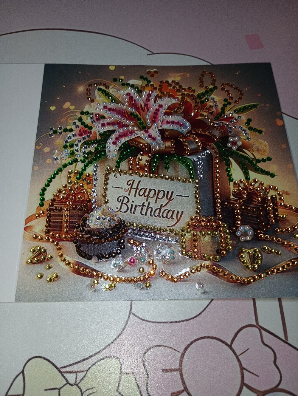 Happy Birthday Gem-Embellished Card Art - Multicolor